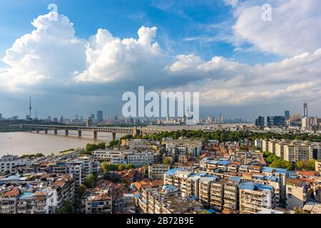 Panoramic skyline of Wuhan,yangtze river bridge,china Stock Photo