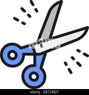 Hairdressers scissors, barber tool flat color line icon. Stock Vector