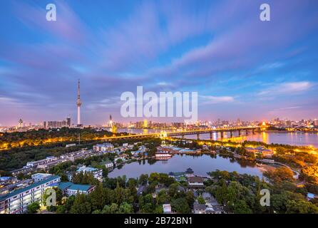 Panoramic skyline of Wuhan,yangtze river bridge,china Stock Photo
