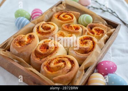 Home made cinnamon rolls for easter Stock Photo