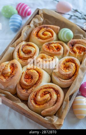 Home made cinnamon rolls for easter Stock Photo