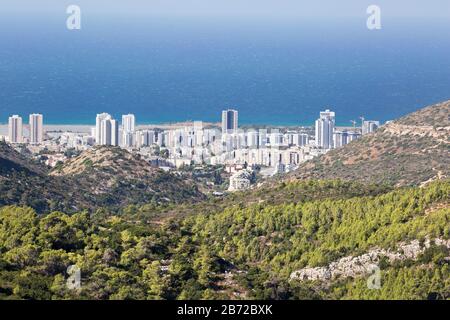 City of Haifa on the Mediterranean coast, view from the lower slopes of Mount Carmel, Haifa District, Israel Stock Photo