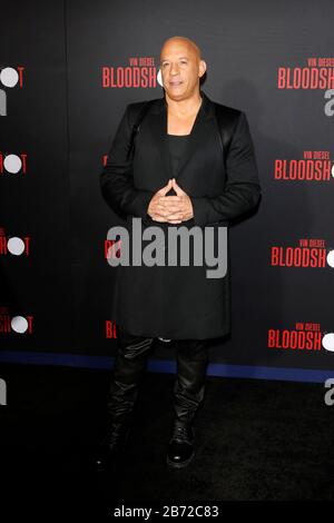 March 10, 2020, Westwood, CA, USA: LOS ANGELES - MAR 10:  Vin Diesel at the ''Bloodshot'' Premiere at the Village Theater on March 10, 2020 in Westwood, CA (Credit Image: © Kay Blake/ZUMA Wire) Stock Photo