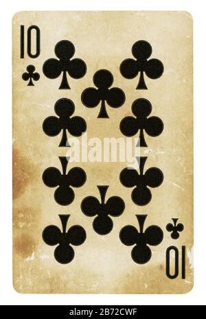 Ten of Clubs Vintage playing card - isolated on white (clipping path included) Stock Photo