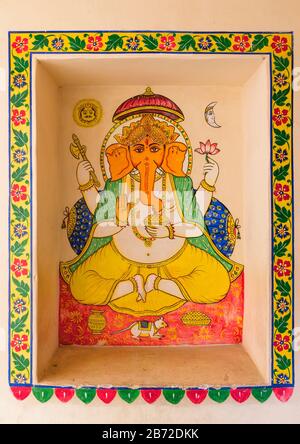 Ganesh mural City Palace Udaipur Rajasthan India Stock Photo