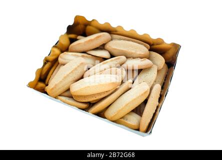 Gingerbread Cookie. Oblong, crispy cookies in a box. Isolated photo Stock Photo