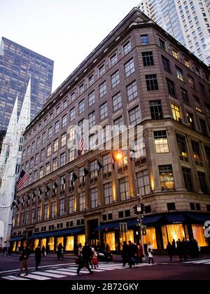 Saks Fifth Avenue at Dusk, New York City Stock Photo