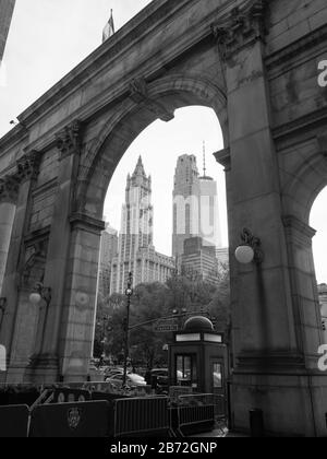 Lower Manhattan through the Arch Stock Photo