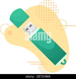 Flat vector USB flash drive. Data storage device, computer accessories. Personal data. Stock Vector