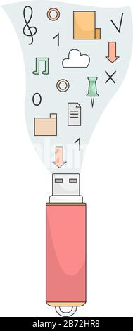 Flat vector USB flash drive. Data storage device, computer accessories. Personal data. Stock Vector