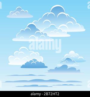 White cumulus clouds on a blue sky. Eps file. Vector illustration. Stock Vector