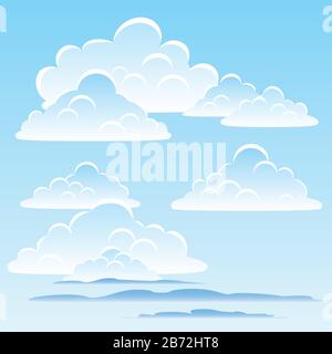 White cumulus clouds on a blue sky. Eps file. Vector illustration. Stock Vector