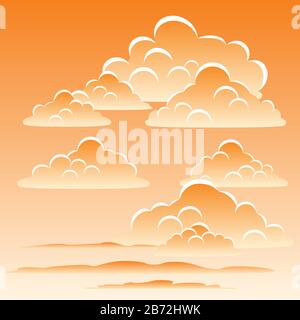 Sunset in the sky. Sunset-lit cumulus clouds in the sky. Eps file. Vector illustration. Stock Vector