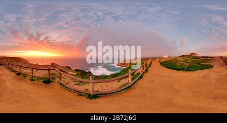 360 degree panoramic view of Sunset over Cabo Espichel, Portugal