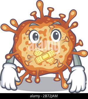 Retro virus corona mascot cartoon character design with silent gesture Stock Vector