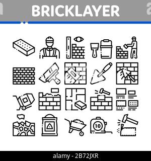 Bricklayer Industry Collection Icons Set Vector Stock Vector