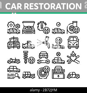 Car Restoration Repair Collection Icons Set Vector Stock Vector