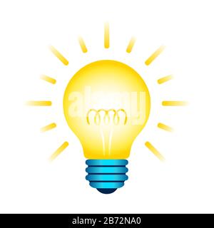 Yellow Light Bulb Icon. Lighting Incandescent Electric Lamp With Spiral And Rays. Vector Graphic Design Element Isolated On White Background. Stock Vector