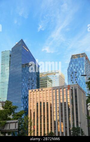 Skyscrapers in Myeongdong, Seoul, South Korea Stock Photo