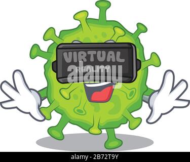 A picture of virus corona cell character with Virtual reality headset Stock Vector