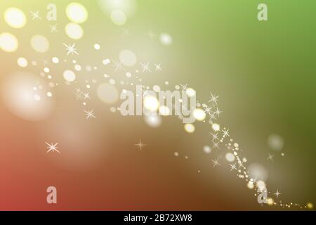 Flow glowing sparks in green and red background. Particles with glow effect. Vector illustration. Stock Vector