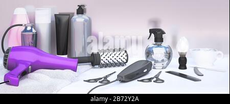 Hairstyling set. Real watercolor drawing. Hand drawn tools for hairdresser,  brush, dryer, hairbrush, hair curling iron, Hair Iron, isolated on white  Stock Photo - Alamy