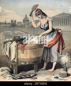 Meyer Henri ( 1841 - 1899 ) - Satire on the French republic showing Marianne in laundress in 1893 - Private collection Stock Photo