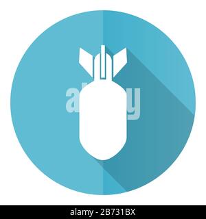 Bomb blue round flat design vector icon isolated on white background, war, military, weapon illustration in eps 10 Stock Vector