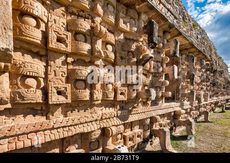 Masks of of rain god Chac at Palacio de los Mascarones (Palace of the Masks), Mayan ruins, Kabah archaeological site, Ruta Puuc, Yucatan state Mexico Stock Photo