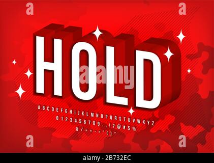 Modern Strong Font, 3d Red Alphabet Typeface Effect, Simple and Cool Poster Title Stock Vector