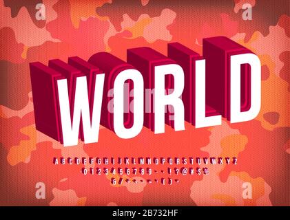 Modern Bold 3d Red Font for Headline Poster Title, 3 Dimension Alphabet Letters Stock Vector