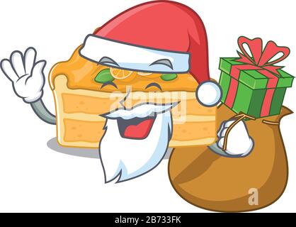 Santa cheesecake orange Cartoon character design with box of gift Stock Vector