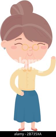 old woman close eyes with glasses cartoon character vector illustration Stock Vector