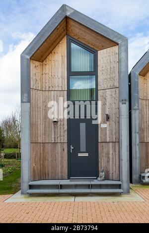 Nijkerk, Netherlands,March 12, 2020: Eco friendly tiny houses in NIjkerk. 39 square meters surface for a cheap and simple living. Stock Photo