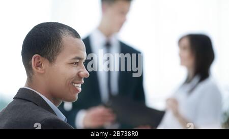 concept of purpose confident businessman pointing forward Stock Photo