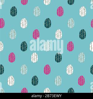 easter eggs seamless vector pattern on blue Stock Vector