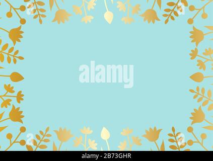 Decorative template with square floral ornament. Gold floral frame with wild flowers and tulips. Vector illustration EPS10 Stock Vector
