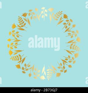 Decorative template with round floral ornament. Circular floral frame with wild flowers and tulips. Vector illustration EPS10 Stock Vector