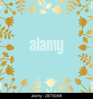 Decorative template with square floral ornament. Gold floral frame with wild flowers and tulips. Vector illustration EPS10 Stock Vector