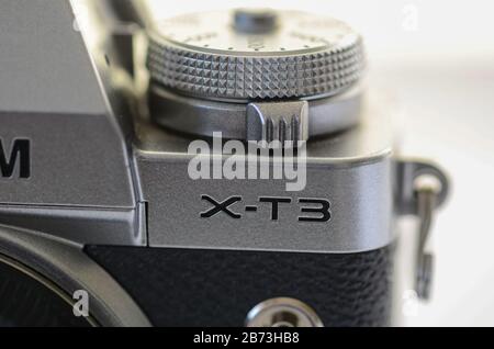 Eskisehir,TURKEY: March 01,2020: Isolated Fujifilm camera X-T3 on white background. Stock Photo