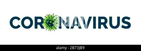 Coronavirus text with microscopic view of Novel Coronavirus (2019-nCoV). Panoramic and isolated. Stock Photo