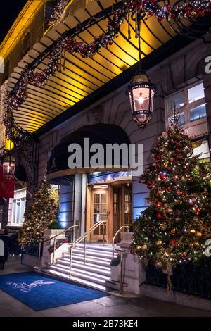 The Ritz Hotel entrance in London during the festive period. Stock Photo