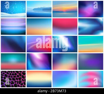 BIG set of 20 abstract horizontal wide blurred neon backgrounds. With various quotes Stock Vector