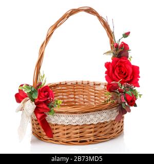Easter basket made of natural vines with handmade decor in red