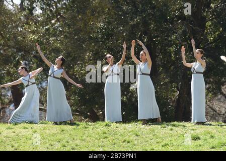 Ancient Olympia, Greece. 12th Mar, 2020. During the ceremony of the torch relay in ancient's Olympias stadium, Greece on March 12, 2020. (Photo by Dimitrios Karvountzis/Pacific Press/Sipa USA) Credit: Sipa USA/Alamy Live News Stock Photo