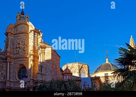 the Cathedral La Seu de Valencia in the old town of Valencia in Spain ...