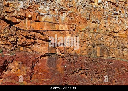 Spain, Castillón (Valencia), Algimia de Almonacid, CV-215, rock, rock structures, red-brown, rocks, detail, pattern, stone, grass Stock Photo