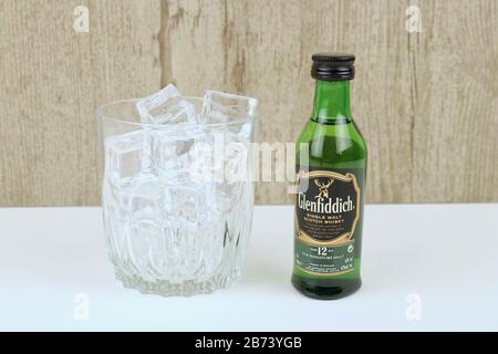 Spencer, Wisconsin, U.S.A. , March, 13, 2020  Bottle of Glenfiddich 12 Year old Scotch Whisky     Glenfiddich is a product of Scotland and was founded Stock Photo