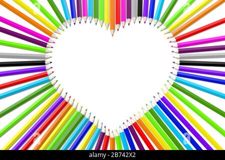 3D colorful wooden pencils/ crayons - heart shape Stock Photo
