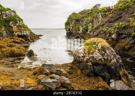The mouth of the River Creed in Stornoway Bay, seen from the grounds of Lews Castle, Stornoway, Scotland, UK. Stock Photo